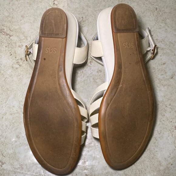 SAS Womens White Leather Sandals With Adjustable Straps & Low Wedge Heel Size 8N - Picture 6 of 7